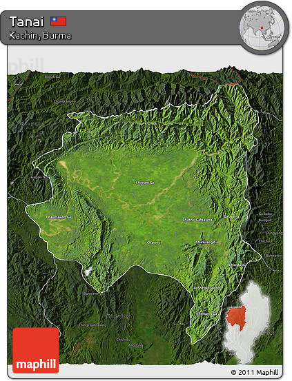 Satellite 3D Map of Tanai, darken