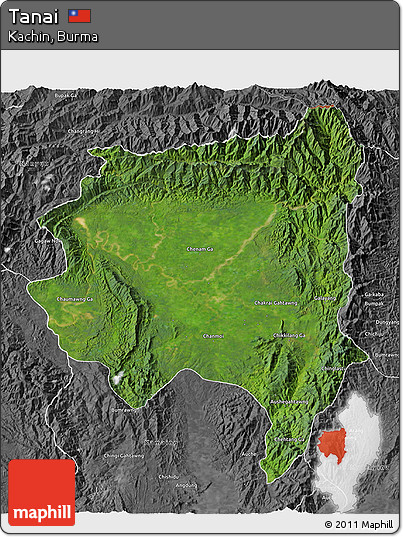 Satellite 3D Map of Tanai, desaturated