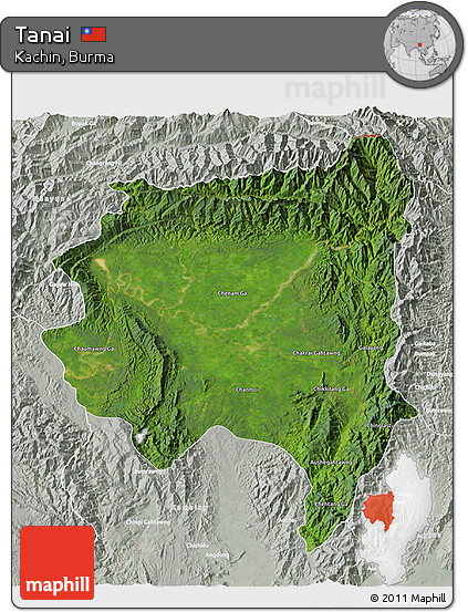 Satellite 3D Map of Tanai, lighten, semi-desaturated