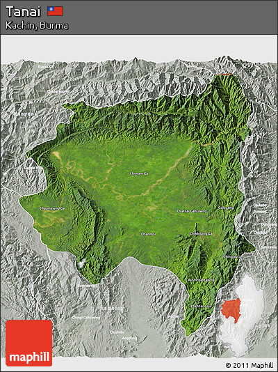 Satellite 3D Map of Tanai, lighten, semi-desaturated
