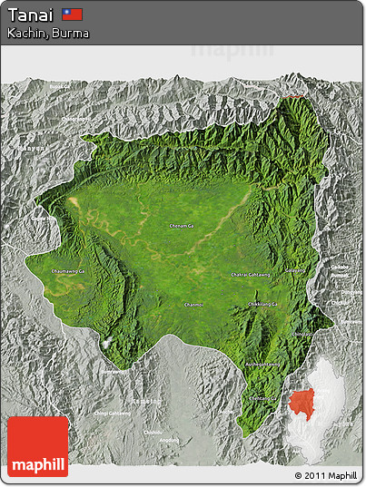 Satellite 3D Map of Tanai, lighten, semi-desaturated