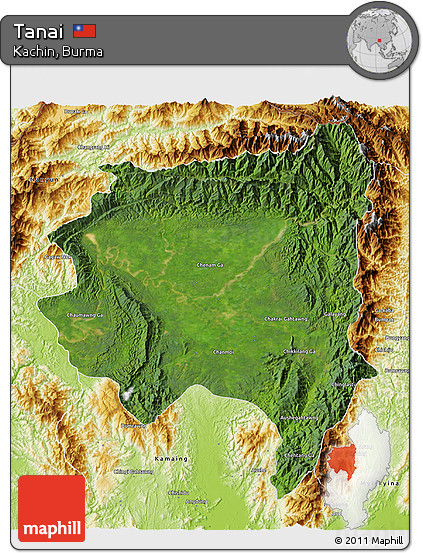 Satellite 3D Map of Tanai, physical outside