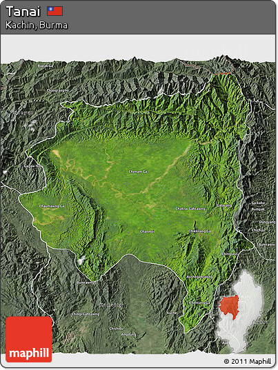 Satellite 3D Map of Tanai, semi-desaturated