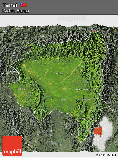 Satellite 3D Map of Tanai, semi-desaturated