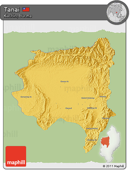 Savanna Style 3D Map of Tanai, single color outside