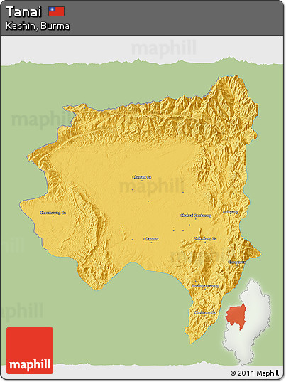 Savanna Style 3D Map of Tanai, single color outside
