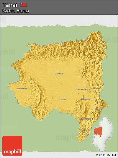 Savanna Style 3D Map of Tanai, single color outside