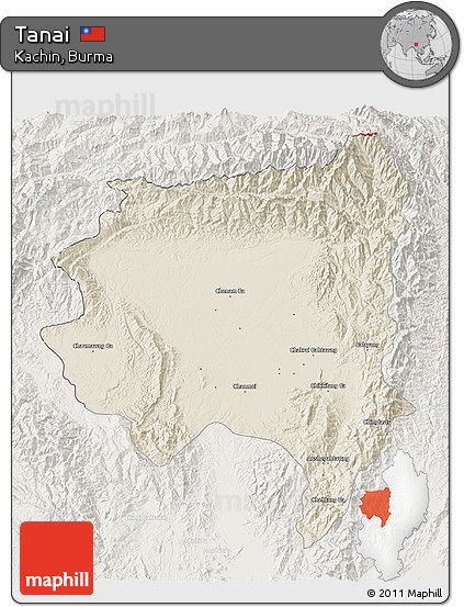 Shaded Relief 3D Map of Tanai, lighten