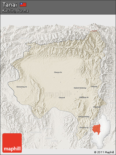 Shaded Relief 3D Map of Tanai, lighten