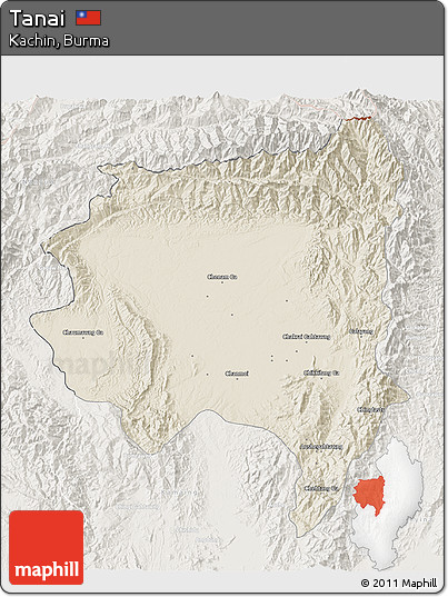 Shaded Relief 3D Map of Tanai, lighten