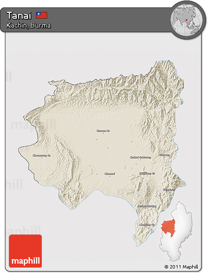 Shaded Relief 3D Map of Tanai, single color outside