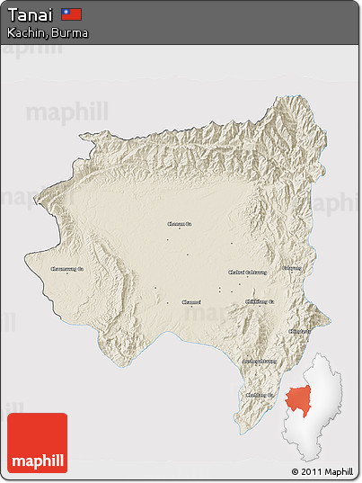 Shaded Relief 3D Map of Tanai, single color outside