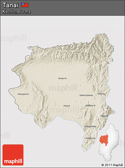 Shaded Relief 3D Map of Tanai, single color outside