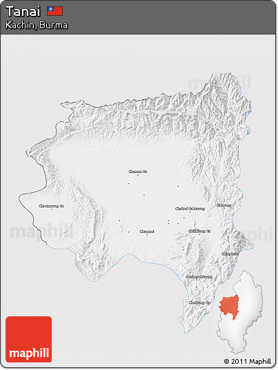 Silver Style 3D Map of Tanai, single color outside