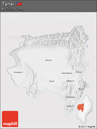 Silver Style 3D Map of Tanai, single color outside