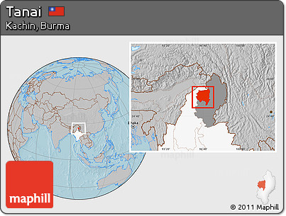 Gray Location Map of Tanai, highlighted country, highlighted parent region, hill shading