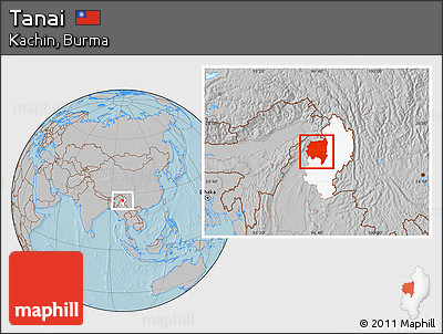 Gray Location Map of Tanai, highlighted parent region, hill shading