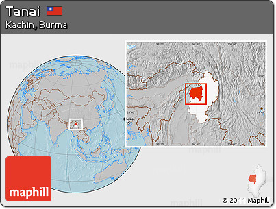 Gray Location Map of Tanai, highlighted parent region, hill shading