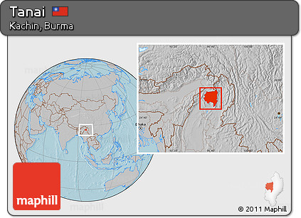 Gray Location Map of Tanai, hill shading