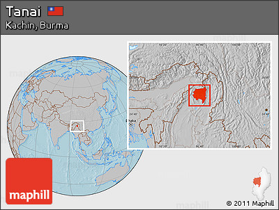 Gray Location Map of Tanai, hill shading