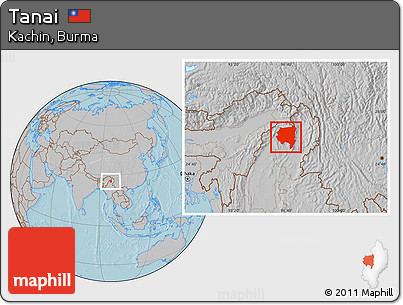 Gray Location Map of Tanai, hill shading