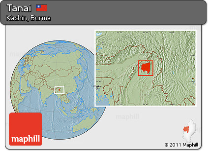 Savanna Style Location Map of Tanai, hill shading