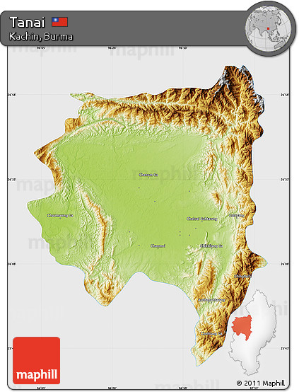 Physical Map of Tanai, single color outside