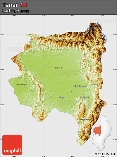 Physical Map of Tanai, single color outside