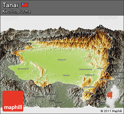 Physical Panoramic Map of Tanai, darken, semi-desaturated