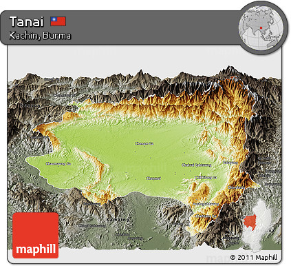 Physical Panoramic Map of Tanai, darken, semi-desaturated