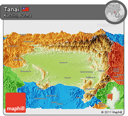 Physical Panoramic Map of Tanai, political outside