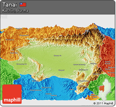 Physical Panoramic Map of Tanai, political outside