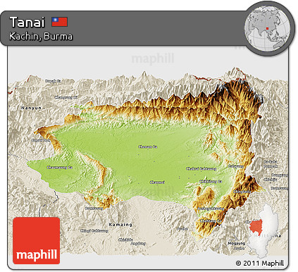 Physical Panoramic Map of Tanai, shaded relief outside