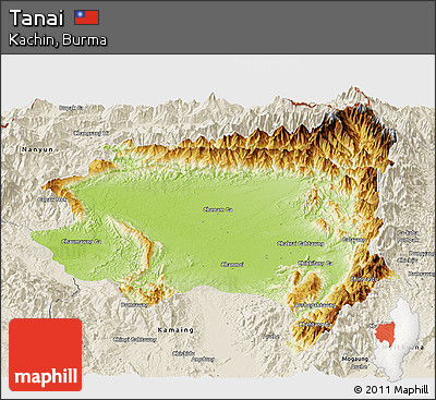 Physical Panoramic Map of Tanai, shaded relief outside