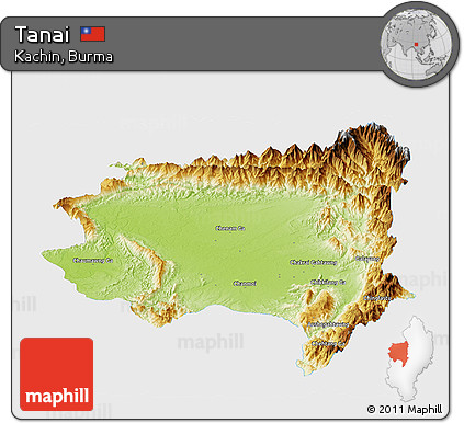 Physical Panoramic Map of Tanai, single color outside