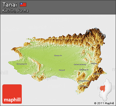 Physical Panoramic Map of Tanai, single color outside