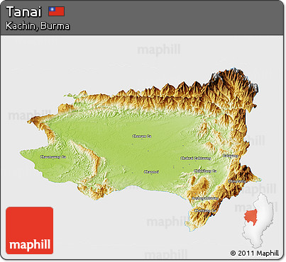 Physical Panoramic Map of Tanai, single color outside