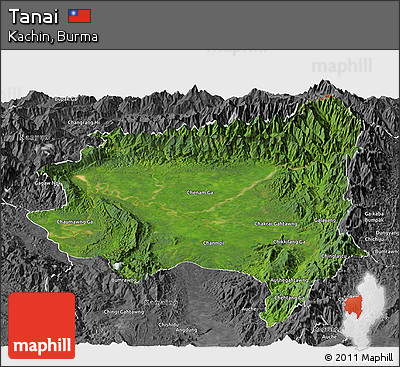 Satellite Panoramic Map of Tanai, desaturated