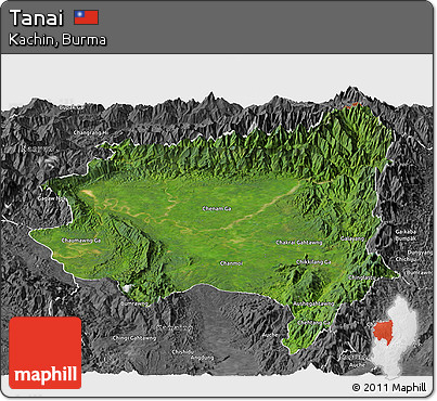 Satellite Panoramic Map of Tanai, desaturated