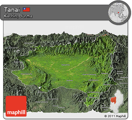 Satellite Panoramic Map of Tanai, semi-desaturated