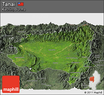 Satellite Panoramic Map of Tanai, semi-desaturated
