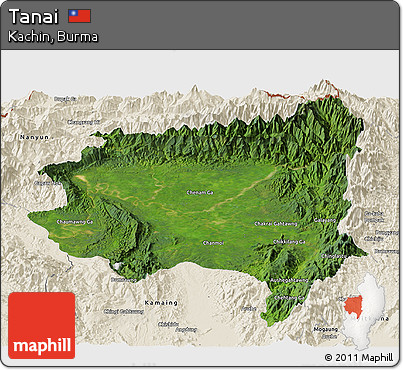 Satellite Panoramic Map of Tanai, shaded relief outside