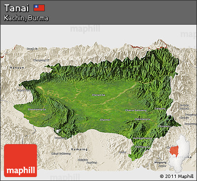 Satellite Panoramic Map of Tanai, shaded relief outside