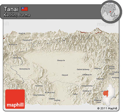 Shaded Relief Panoramic Map of Tanai