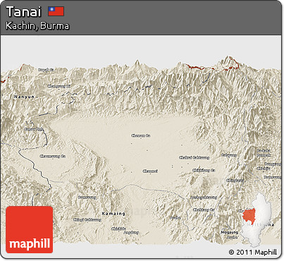 Shaded Relief Panoramic Map of Tanai