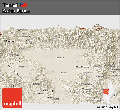 Shaded Relief Panoramic Map of Tanai