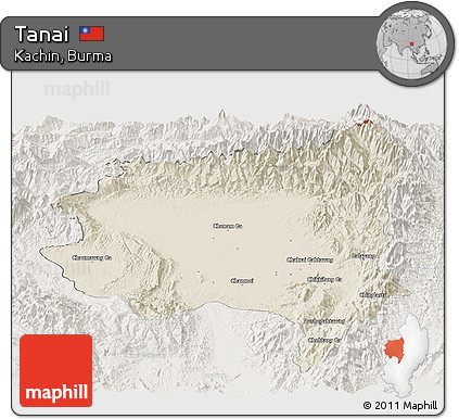 Shaded Relief Panoramic Map of Tanai, lighten