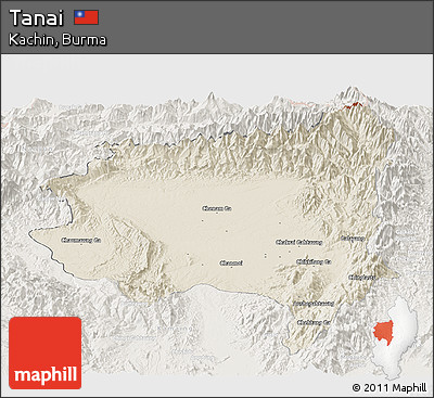 Shaded Relief Panoramic Map of Tanai, lighten