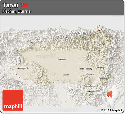 Shaded Relief Panoramic Map of Tanai, lighten