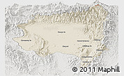 Shaded Relief Panoramic Map of Tanai, lighten, semi-desaturated